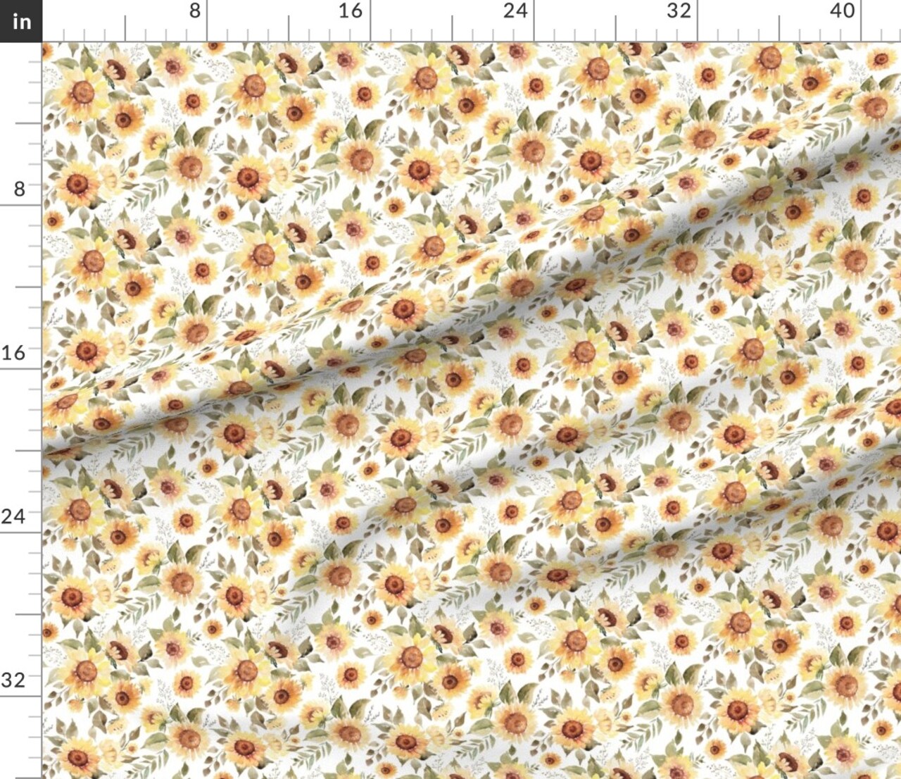 Watercolor Sunflower Autumn Floral Spring Summer Garden Gold Yellow Traditional Custom Printed Fabric by Spoonflower Various Fabrics by the Yard or Fat Quarter